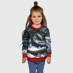 Свитшот детский Новогодняя черная змея с голубыми глазами, цвет: 3D-красный — фото 2