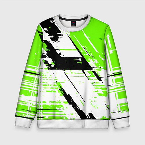 Детский свитшот Diagonal black and green stripes on a white backgr / 3D-Белый – фото 1