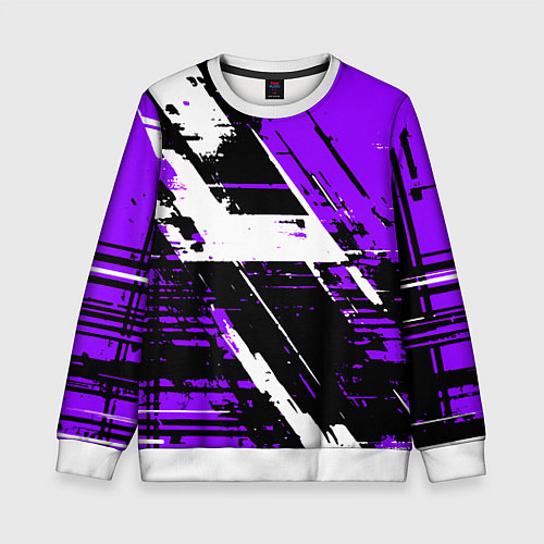 Детский свитшот Diagonal black and white stripes on a purple backg / 3D-Белый – фото 1