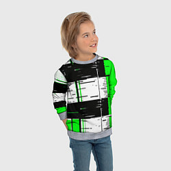 Свитшот детский Зелёные и чёрные полосы на белом фоне, цвет: 3D-меланж — фото 2