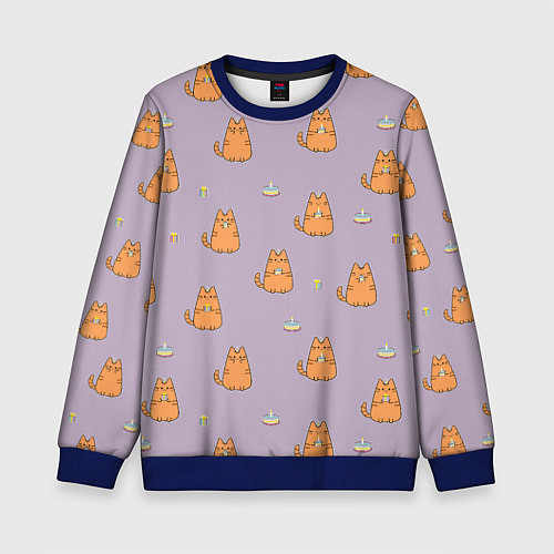 Детский свитшот Праздничный кот Рыжинс / 3D-Синий – фото 1