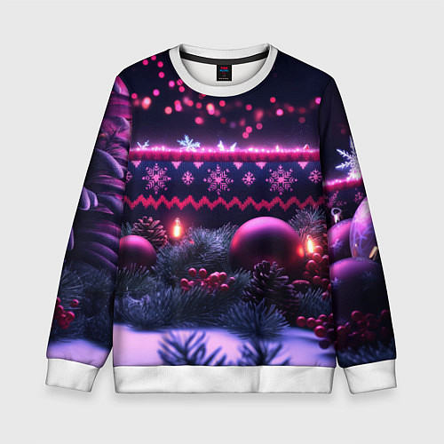 Детский свитшот Новый год в фиолетовом свете / 3D-Белый – фото 1