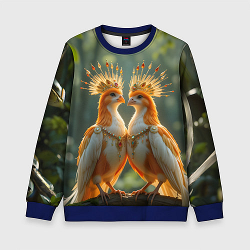 Детский свитшот Влюбленные птички с коронами / 3D-Синий – фото 1