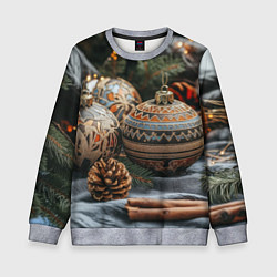 Свитшот детский Новогодние шары и шишки, цвет: 3D-меланж