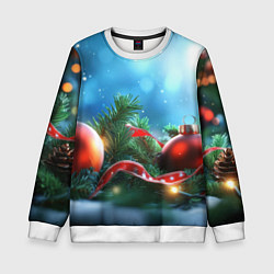 Свитшот детский Красные игрушки новогодние, цвет: 3D-белый