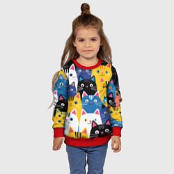 Свитшот детский Много цветных котиков, цвет: 3D-красный — фото 2