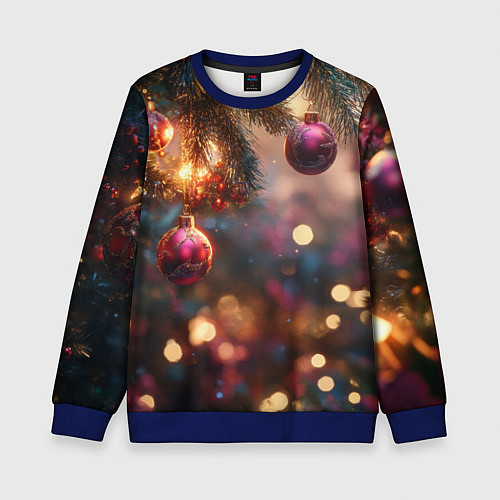 Детский свитшот Фиолетовые новогодние шары / 3D-Синий – фото 1