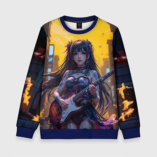 Детский свитшот Аниме девушка с электрогитарой / 3D-Синий – фото 1