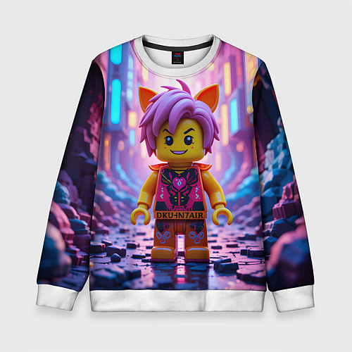 Детский свитшот Роблокс с фиолетовыми волосами / 3D-Белый – фото 1