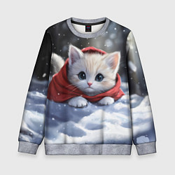 Свитшот детский Новогодняя кошечка на снегу, цвет: 3D-меланж
