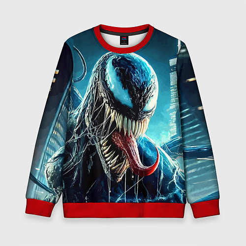 Детский свитшот Venom in metropolis - ai art neon fantasy / 3D-Красный – фото 1