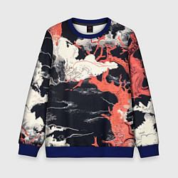 Свитшот детский Паттерн с деревьями в японском стиле - нейросеть, цвет: 3D-синий