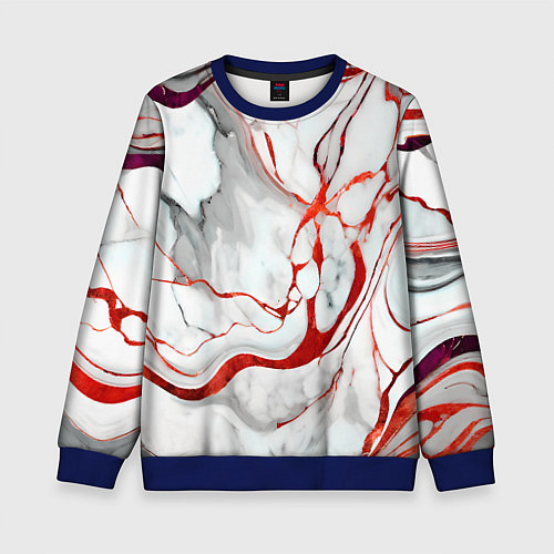 Детский свитшот Красно-белый мрамор / 3D-Синий – фото 1