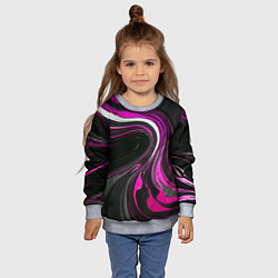 Свитшот детский Волнистые бело-розовые линии на чёрном фоне, цвет: 3D-меланж — фото 2