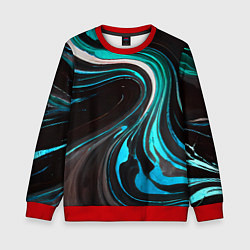 Свитшот детский Волнистые бело-голубые линии на чёрном фоне, цвет: 3D-красный