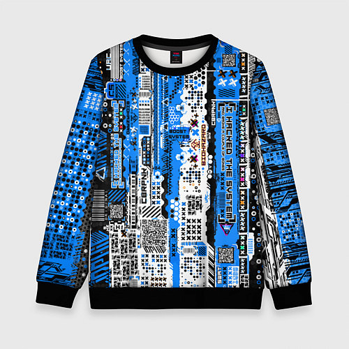 Детский свитшот Киберпанк паттерн синий / 3D-Черный – фото 1