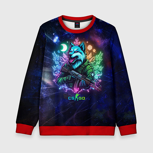 Детский свитшот Counter Strike - neon wolf / 3D-Красный – фото 1