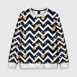 Свитшот детский Золотые кляксы на фоне бело-синего паттерна, цвет: 3D-белый