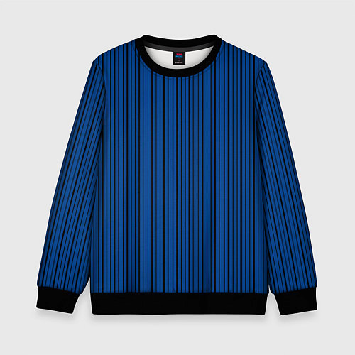 Детский свитшот Кобальтовый синий в тонкую чёрную полосу / 3D-Черный – фото 1
