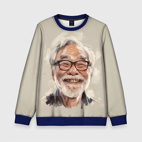 Детский свитшот Портрет Хаяо Миядзаки / 3D-Синий – фото 1