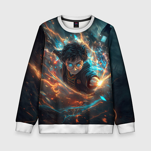 Детский свитшот Гарри Поттер - вихрь магии / 3D-Белый – фото 1