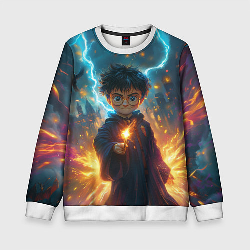 Детский свитшот Гарри Поттер с волшебной палочкой / 3D-Белый – фото 1