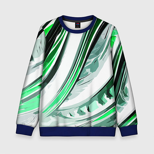 Детский свитшот Волнистая бело-зелёная абстракция / 3D-Синий – фото 1