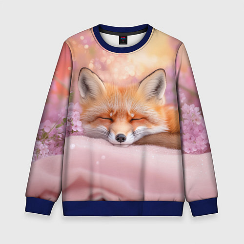 Детский свитшот Милая лисичка и сирень / 3D-Синий – фото 1