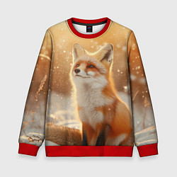 Свитшот детский Лисица в снежном лесу, цвет: 3D-красный