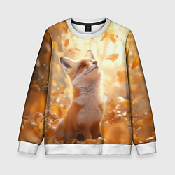 Свитшот детский Рыжая лисица в осеннем лесу, цвет: 3D-белый