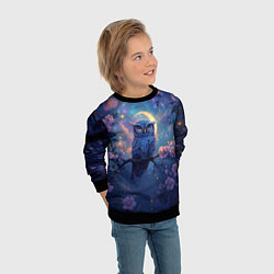 Свитшот детский Сова и фиолетовые цветы, цвет: 3D-черный — фото 2