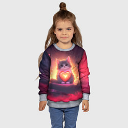 Свитшот детский Пушистый котик с сердечком, цвет: 3D-меланж — фото 2