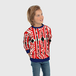 Свитшот детский Бело-красные техно полосы на чёрном фоне, цвет: 3D-синий — фото 2