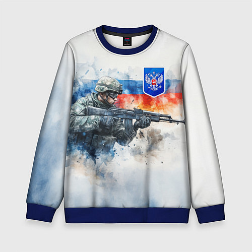 Детский свитшот Русский солдат и синий герб РФ / 3D-Синий – фото 1