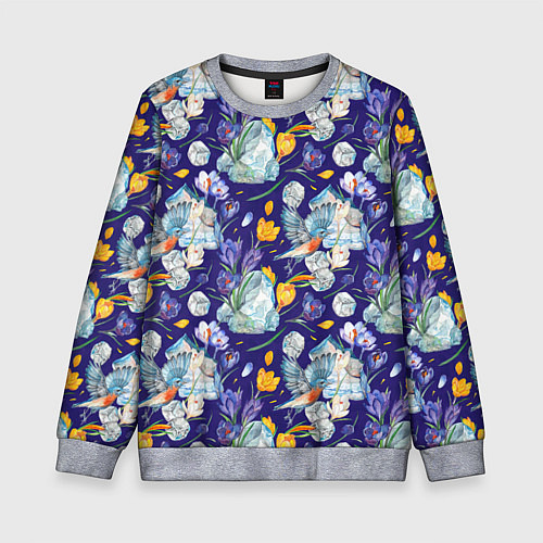 Детский свитшот Крокусы и зяблик во льдах / 3D-Меланж – фото 1