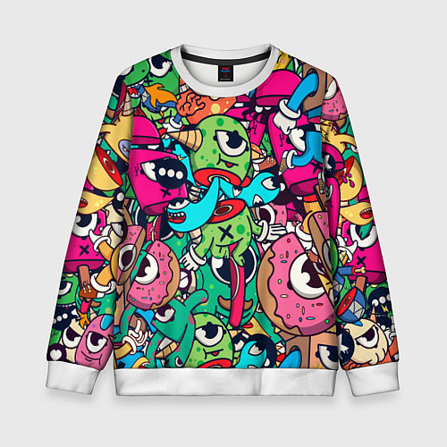 Детский свитшот Color doodle monsters / 3D-Белый – фото 1