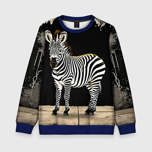 Детский свитшот Зебра на черном / 3D-Синий – фото 1