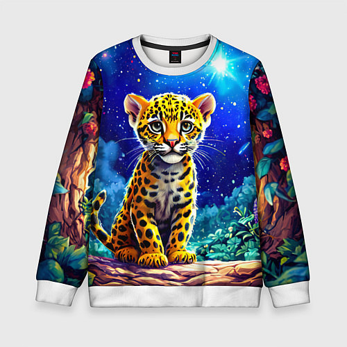 Детский свитшот Ягуар в звездную ночь / 3D-Белый – фото 1