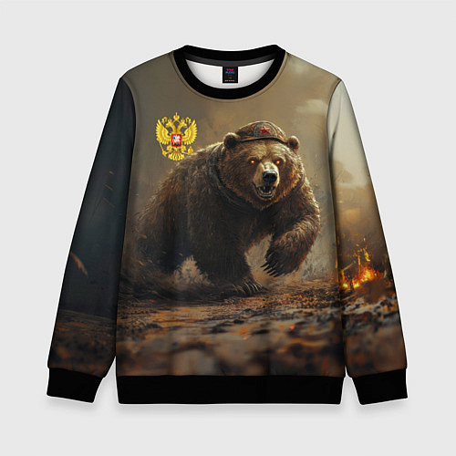 Детский свитшот Русский бурый медведь / 3D-Черный – фото 1