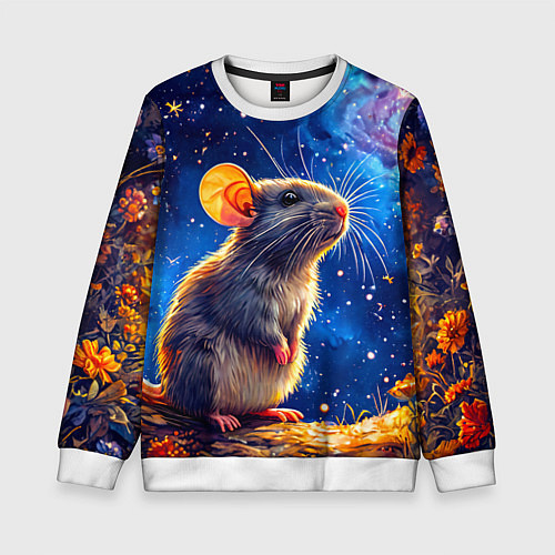 Детский свитшот Крыса и космическое небо / 3D-Белый – фото 1