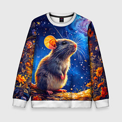 Свитшот детский Крыса и космическое небо, цвет: 3D-белый