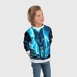 Свитшот детский Волк в разрядах молнии, цвет: 3D-белый — фото 2