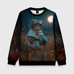 Свитшот детский Котенок рыцарь, цвет: 3D-черный