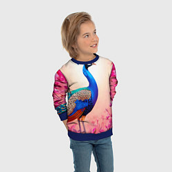 Свитшот детский Павлин на розовом, цвет: 3D-синий — фото 2