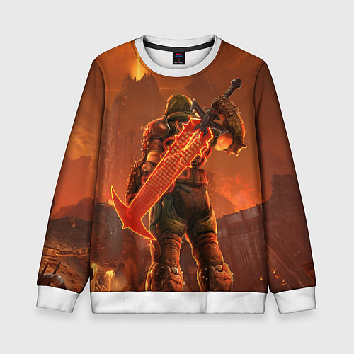 Детский свитшот Палач рока и башня Doom / 3D-Белый – фото 1