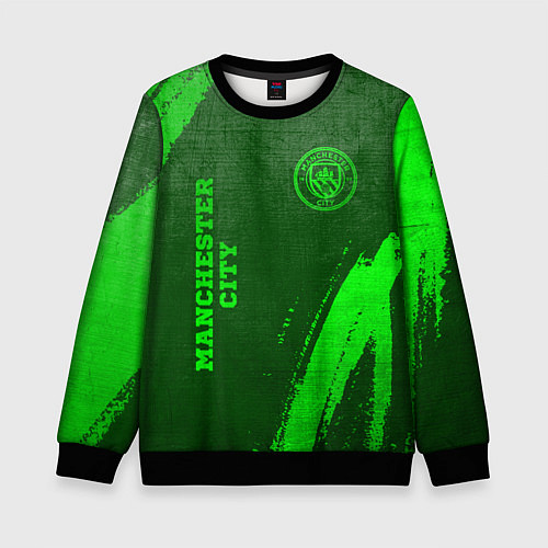 Детский свитшот Manchester City - green gradient вертикально / 3D-Черный – фото 1