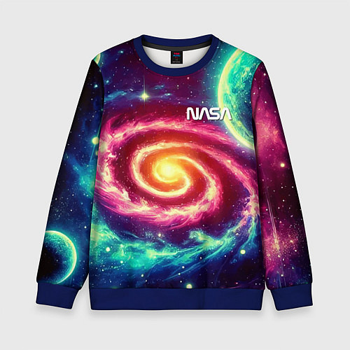 Детский свитшот Spiral galaxy - neon glow / 3D-Синий – фото 1