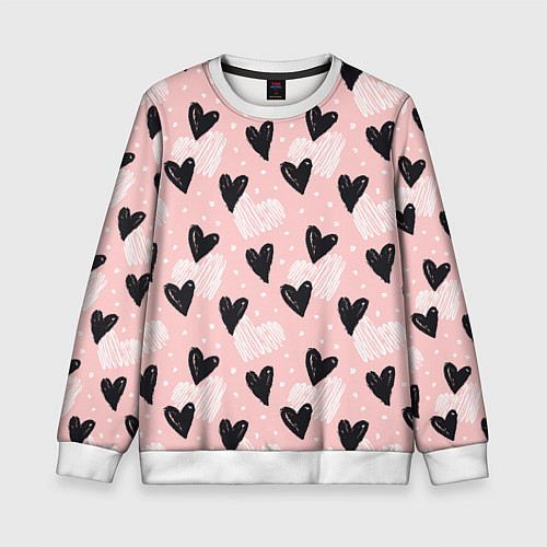 Детский свитшот Романтичный паттерн с сердечками на розовом фоне / 3D-Белый – фото 1