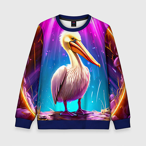 Детский свитшот Пеликан в сиянии лучей / 3D-Синий – фото 1