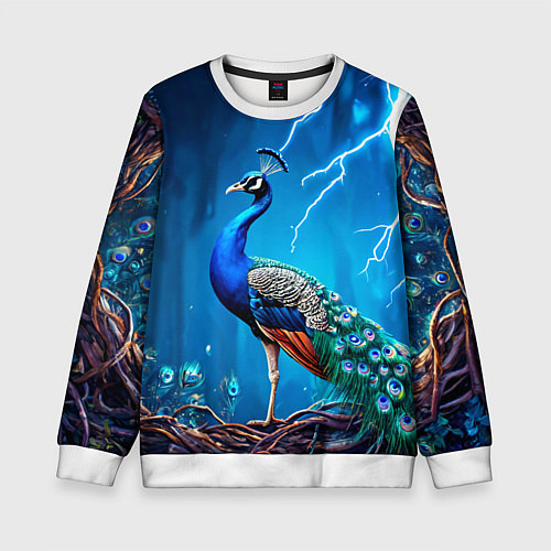 Детский свитшот Павлин и молния / 3D-Белый – фото 1